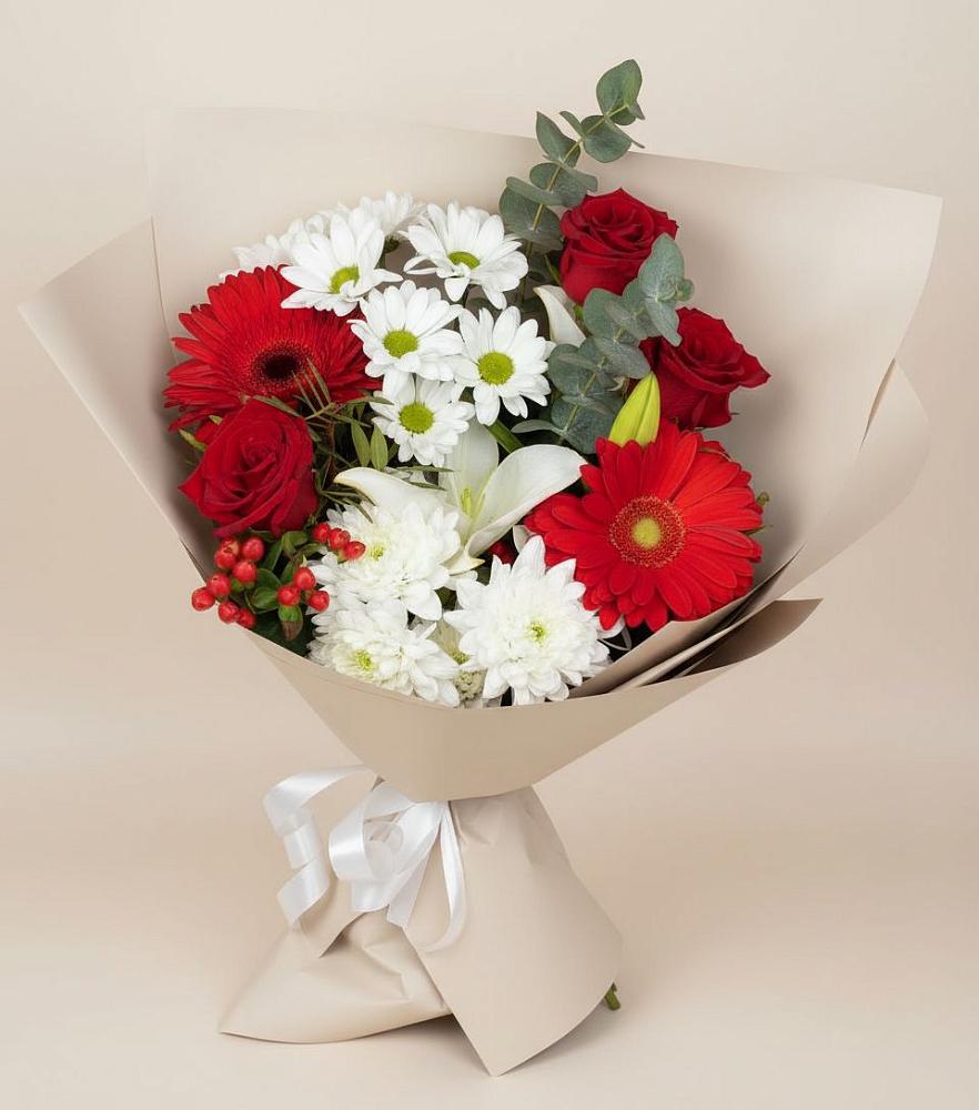 Букет цветов из: Розы, Хризантемы, Герберы и Лилии в Эльхотово