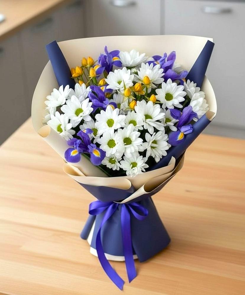 Букет цветов из: Розы, Ирисы и Хризантемы в Эльхотово