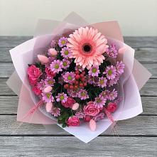Букет цветов из:  Розы, Герберы и Хризантемы в Эльхотово