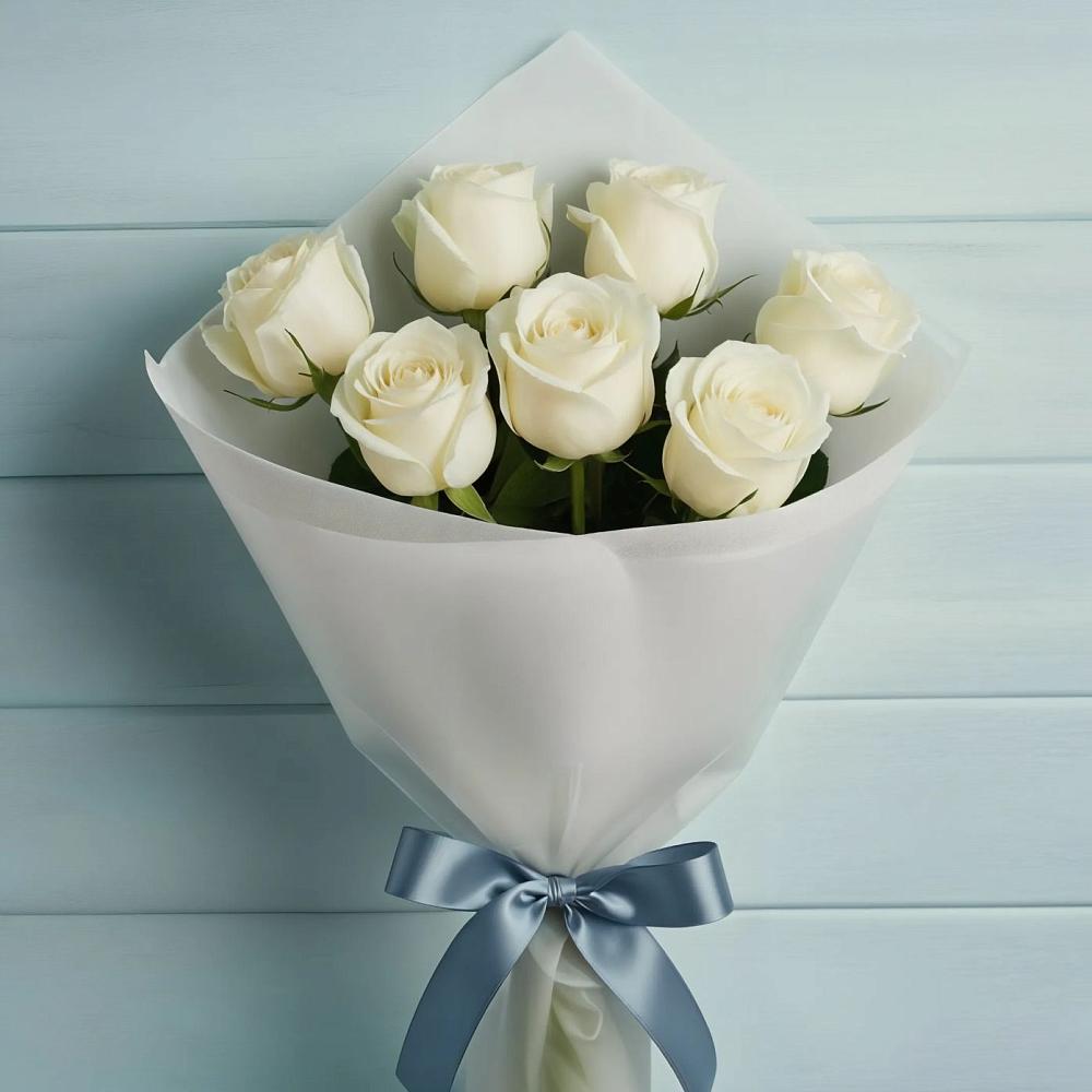 Букет 7 Белых роз Эдлесс Лав в Эльхотово