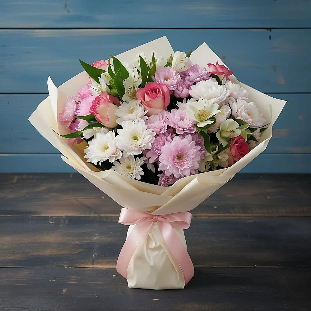 Букет цветов из: Хризантемы, Альстромерии и Розы в Эльхотово